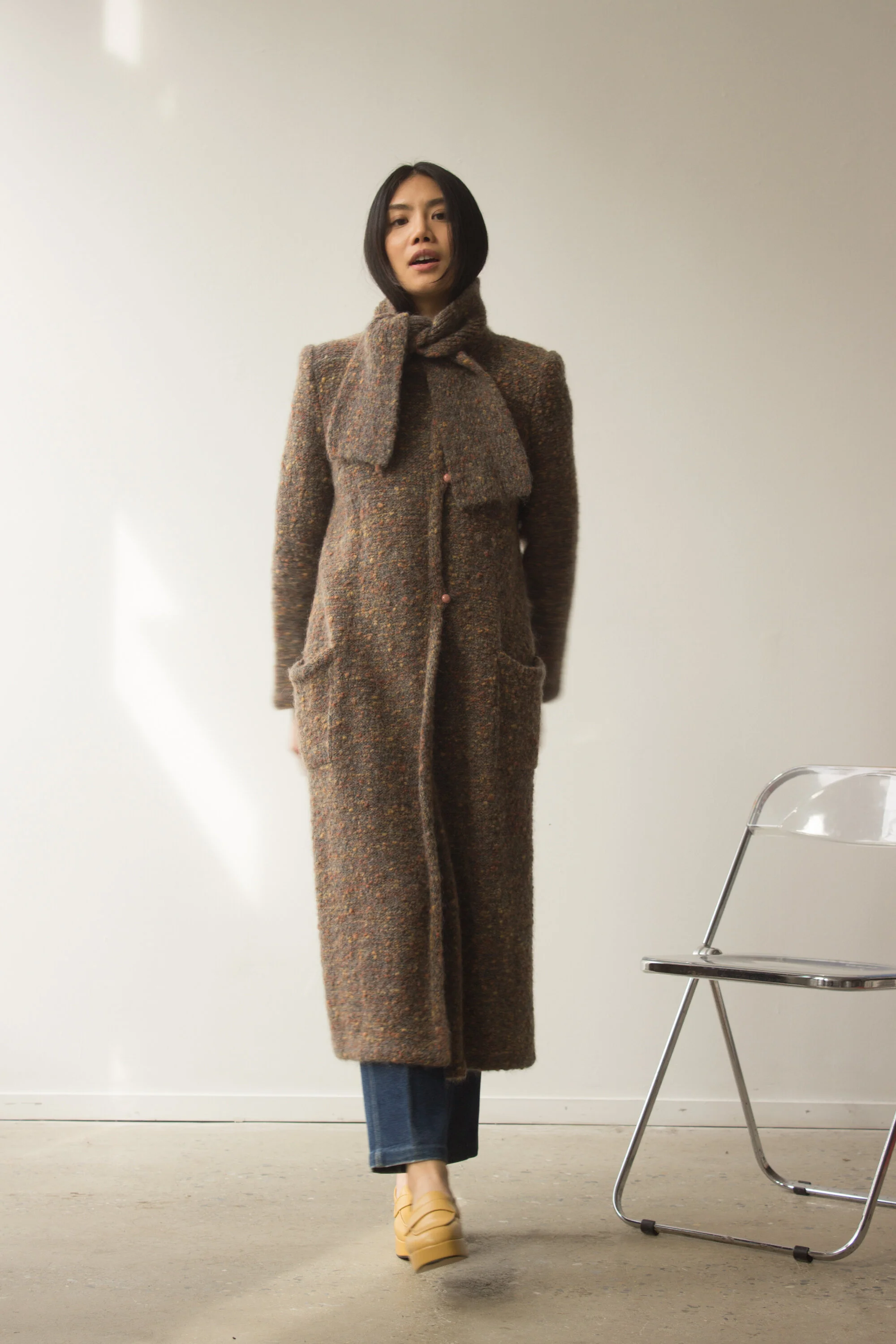 1970s Bouclé Cardigan Coat with Scarf Collar — Wayward Collection